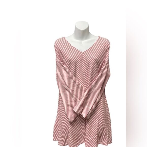 NWT Soft Surroundings Rose White Striped Cold Shoulder Linen Tunic Top Size L - Picture 1 of 5
